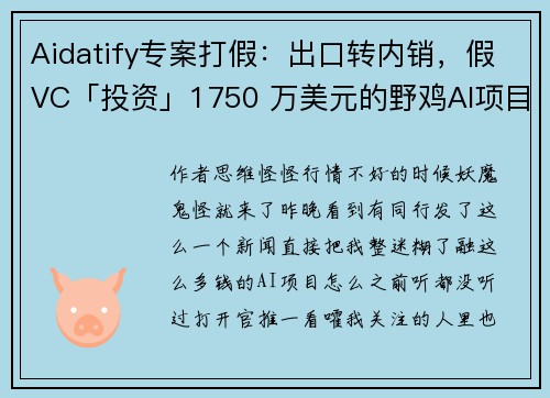 Aidatify专案打假：出口转内销，假VC「投资」1750 万美元的野鸡AI项目